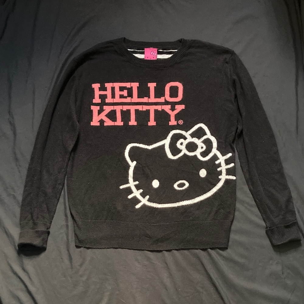 Hello Kitty by Sanrio Crewneck Sweater Black and White Stripe Back Size Large